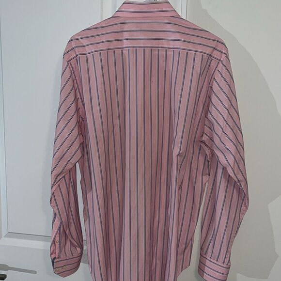 Beautiful Pink Blue stripe Tailorbyrd LS Party Button down shirt L w/ marks back - Picture 5 of 6